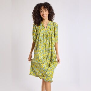 Mille lemon Puff-Sleeve Midi Dress